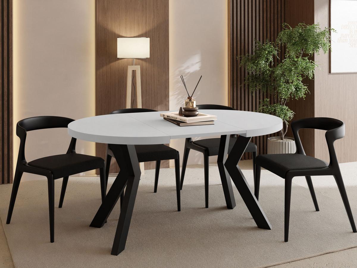 ESSTISCH Savio rund ausziehbar verlängerbar, Weiß 80-130/80/77 cm - Schwarz/Weiß, Holz/Holzwerkstoff (80/130/77cm) - WFL GROUP