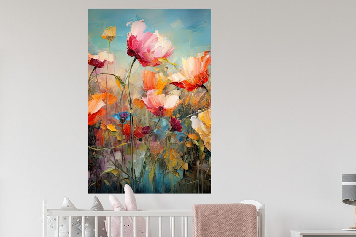 WANDTATTOO Blumen - Aquarell - Kunst - Botanisch - Natur Wandaufkleber 80x120 cm - Orange, Kunststoff (80/120/0.1cm) - MuchoWow