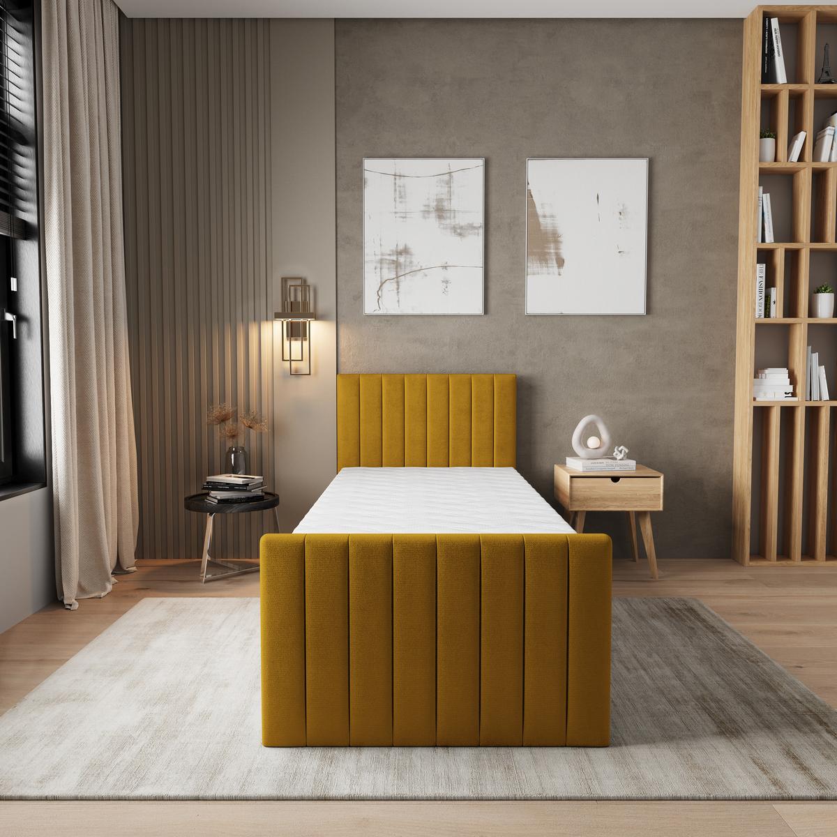 BOXBETT ARION 100 100x200 cm mit Matratze und Topper, H2+H3 - Gelb - Gelb, Holz (100/200cm) - MASSENO