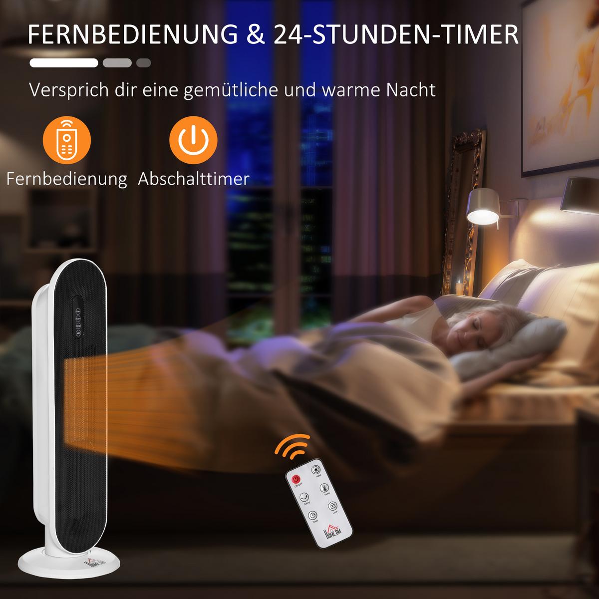 HEIZGERÄT Heizlüfter 2000W Heizturm mit Fernbedienung Oszillation Kunststoff - Weiß, Kunststoff (21/63.5/21cm) - HOMCOM