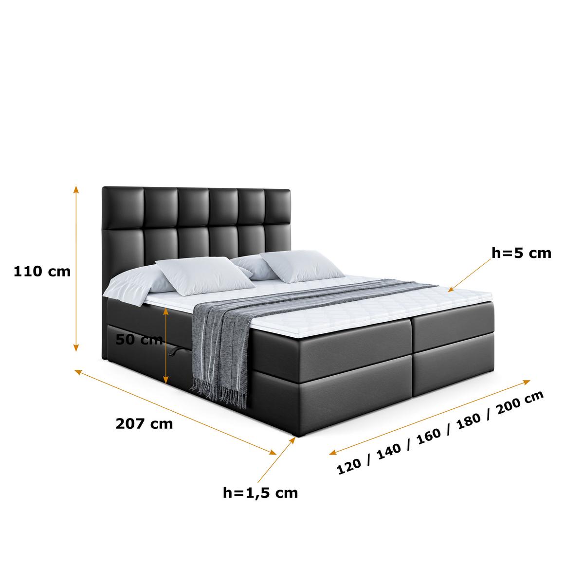BOXBETT mit H4-Matratze und Lattenrost - RICAR - 140x200 Schwarz Hochglanz - Schwarz Hochglanz, Holzwerkstoff (140/200cm) - ALTDECOR