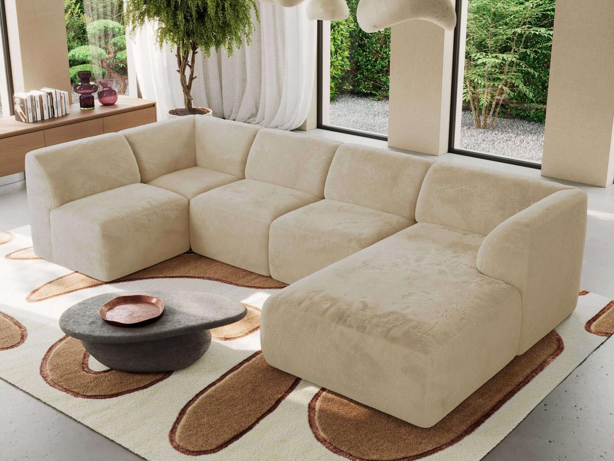 WOHNLANDSCHAFT MODARO U 6M - Creme Plüsch - Rechts - Creme/Schwarz, Textil (345/78/180cm) - MKS