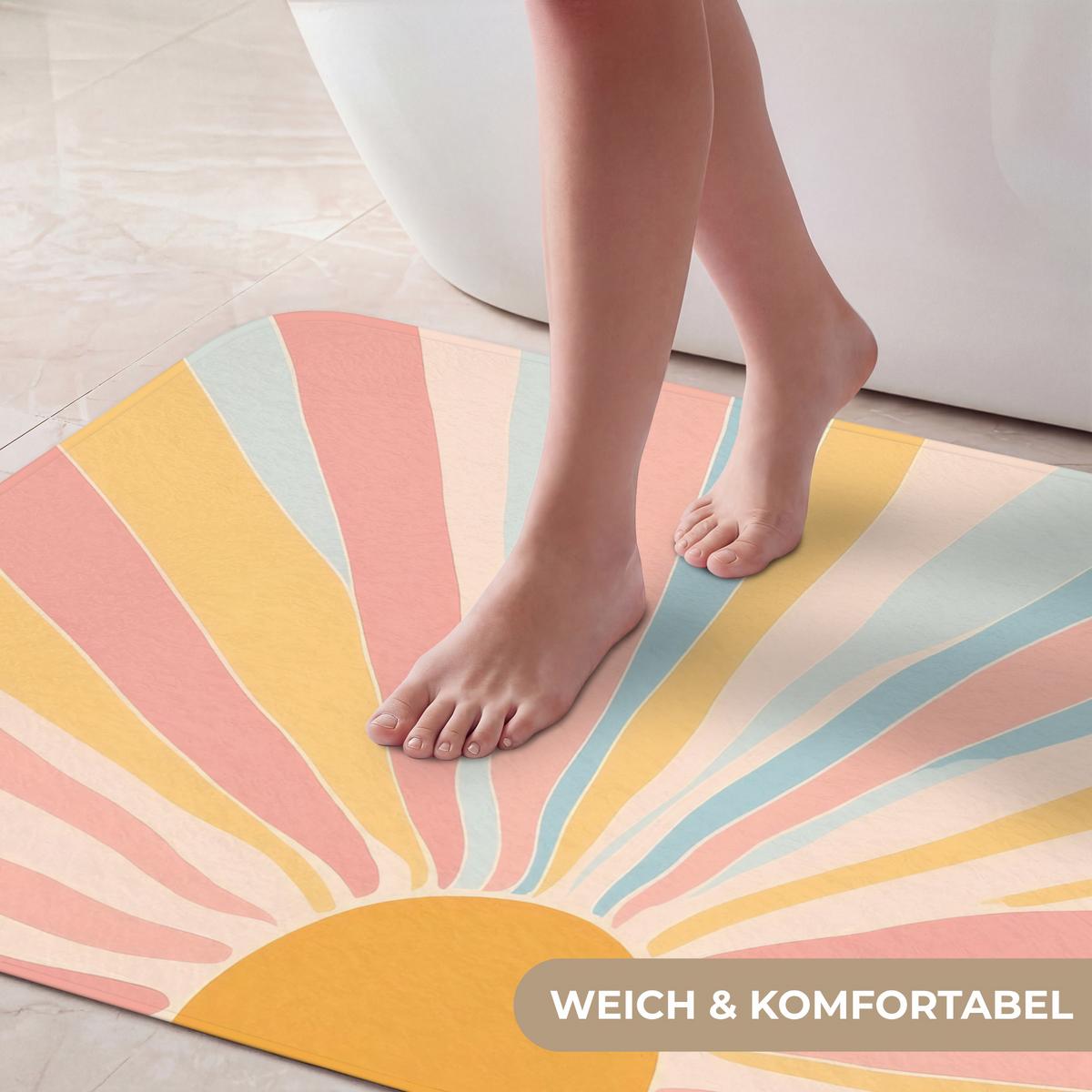 BADEMATTE Illustration - Sonne - Pastellfarben 90x60 cm - Pastellblau, Textil (90/60cm) - OnlyWow
