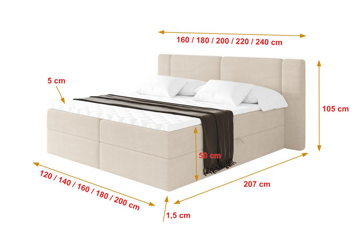BOXBETT mit Matratze H4 - EVON - 180x200 cm Beige - Ecru, Holzwerkstoff (180/200cm) - ALTDECOR