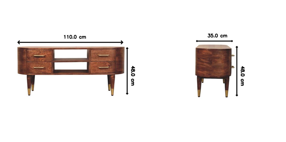 MEDIENEINHEIT mit Wine-Wood-Oak-Finish, 4 Schubladen, 2 offene Ablagen, T-Bar-Griffe, braun - Goldfarben/Braun, Holz/Metall (110/48/35cm) - Artisan Furniture