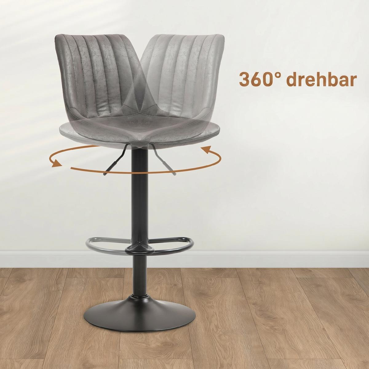BARHOCKER 2er Set Mikrofasertuch Dunkelgrau - Dunkelgrau/Schwarz, Textil/Metall (43/110/46.5cm) - HOMCOM