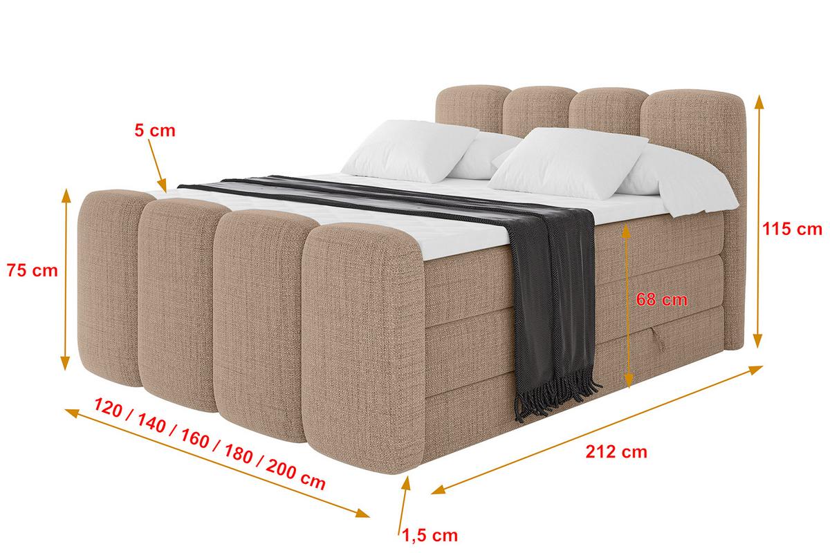 BOXBETT mit Matratze H3|H4 und Lattenrost - NINA-Z KING - 120x200 cm Aragon - Dunkelbeige - Cappuccino, Holzwerkstoff (120/200cm)