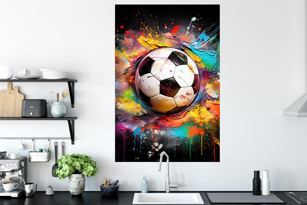 WANDTATTOO Fußball - Farbe - Farben - Schwarz - Weiß Wandaufkleber 80x120 cm - Weiß, Kunststoff (80/120/0.1cm) - MuchoWow