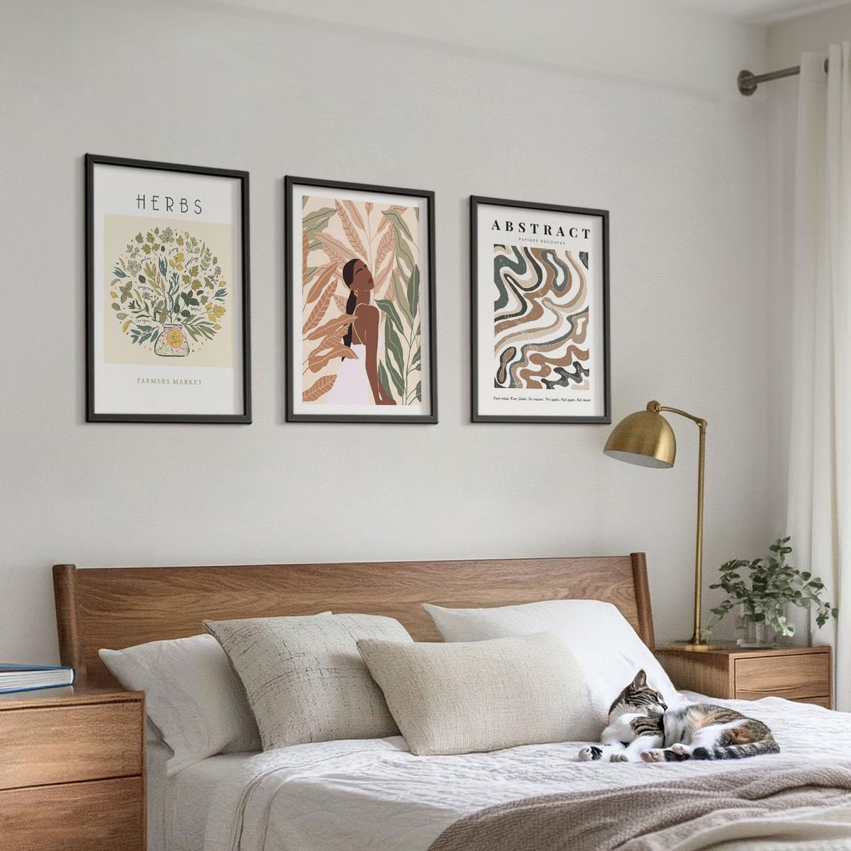 BILDER SET 3er Set - 40x60 cm Schwarzer Rahmen - Boho-Pastell-Minimalisten-Poster - Schwarz, Kunststoff (40/60cm) - TULUP