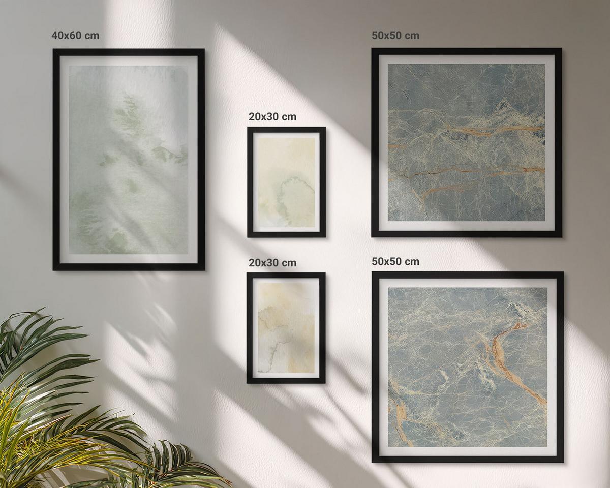 BILDER SET 5er Set - 50x50 cm & 20x30 cm & 40x60 cm Schwarzer Rahmen - Pastellfarben auf Aquarellleinwand - Schwarz, Kunststoff (40/60cm) - TULUP