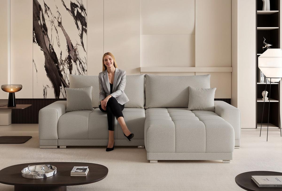 ECKSOFA TARA mit Schlaffunktion und Bettkasten Grau - Chromfarben/Grau, Kunststoff/Textil (261/178cm) - Idohome