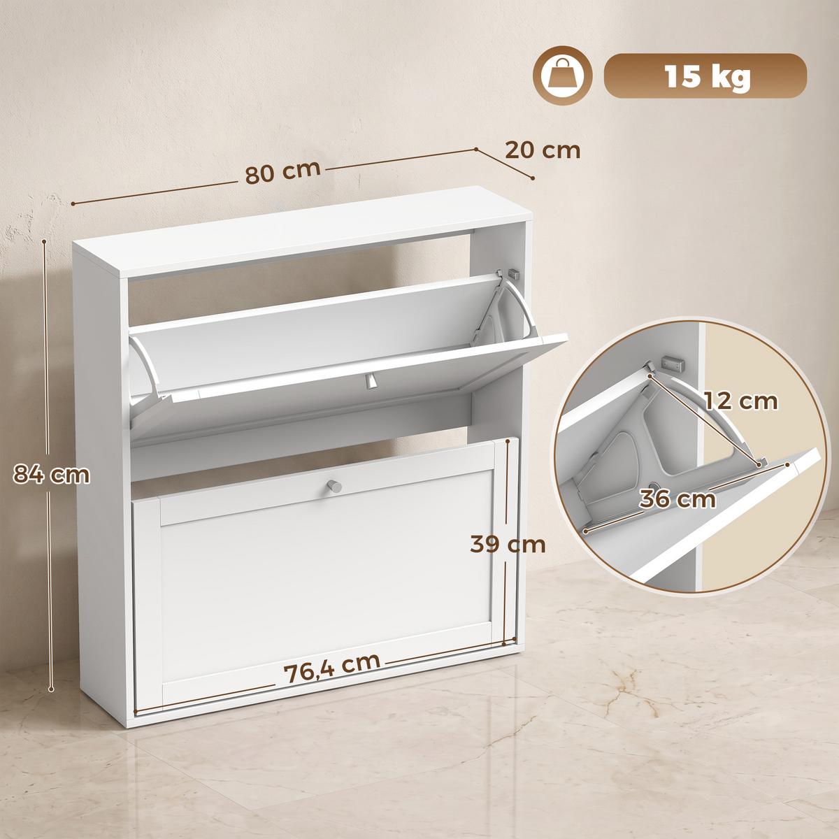 SCHUHSCHRANK MDF Weiß - Weiß, Holzwerkstoff/Metall (20/84/80cm) - HOMCOM