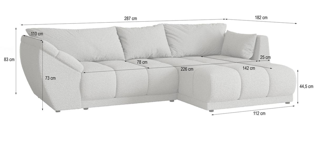 ECKSOFA ORENTI L-S Beige Boucle-Stoff mit Schlaffunktion - Beige, Holz (287/182cm) - MASSENO