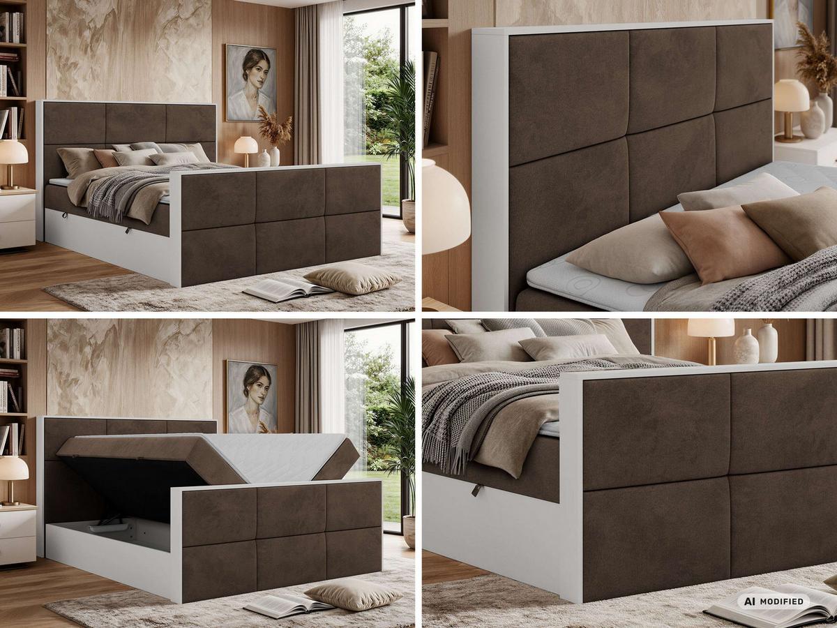 BOXBETT DELVIT DUO 140/200 - Braun Velvet - Topper Visco - H4 - Schwarz/Braun, Kunststoff/Textil (140/200cm) - MKS