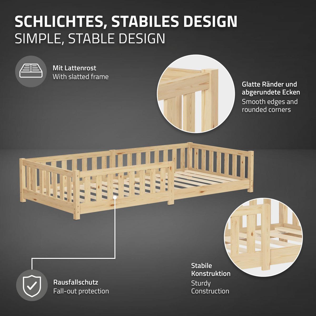 KINDERBETT 90x200 cm Natur mit Matratze H:10 cm - Naturfarben, Holz (90/200cm) - ML-DESIGN
