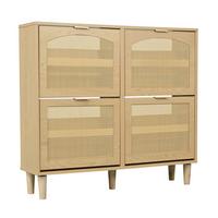 SCHUHSCHRANK im Landhausstil Rattan Eiche Optik mit 4 Klappschubladen - Eichefarben, Holzwerkstoff (100/90/25cm) - Urban Meuble