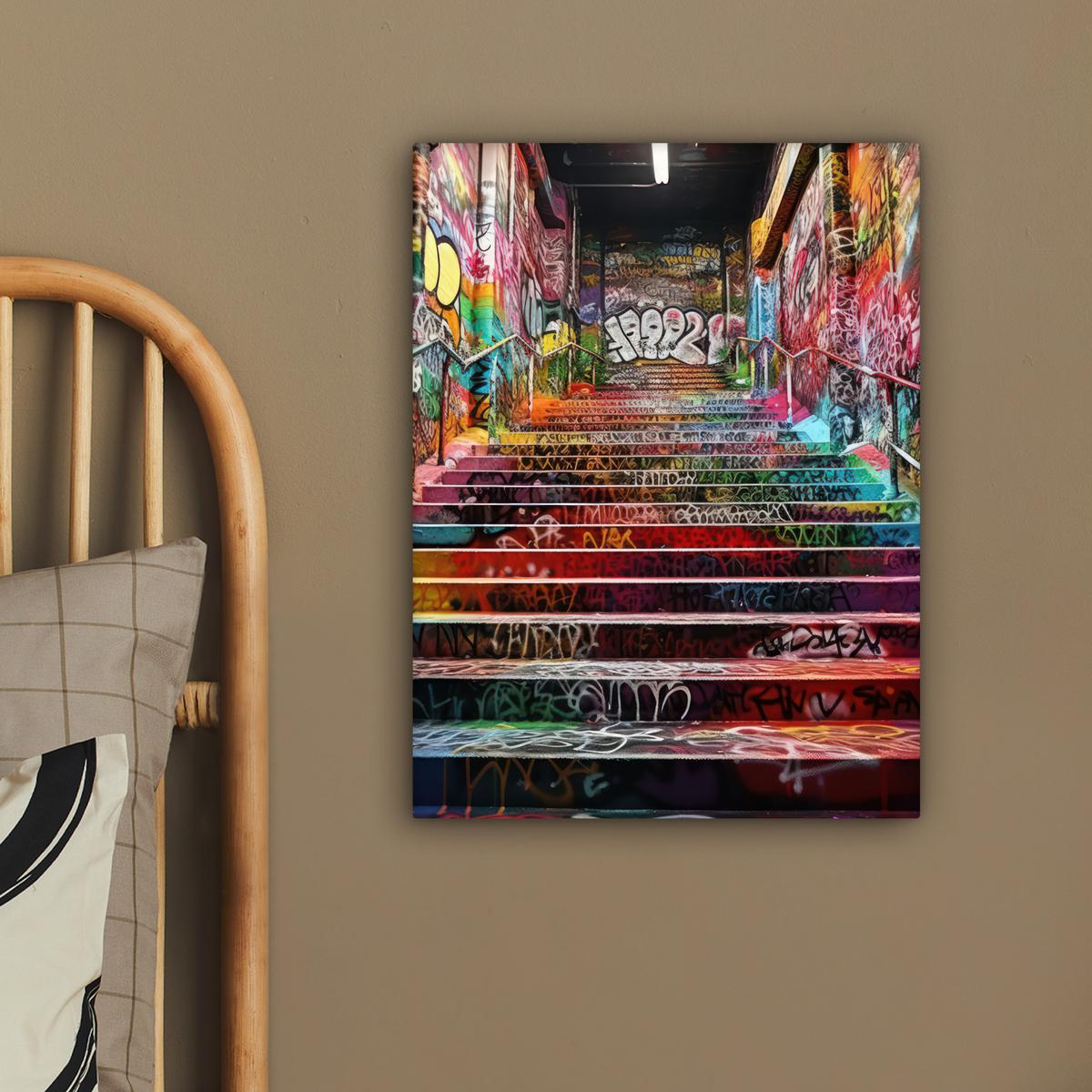 LEINWANDBILD Treppe - Graffiti - Farben - Kunst Room Decor 30x40 cm - Multicolor, Textil (30/40cm) - MuchoWow