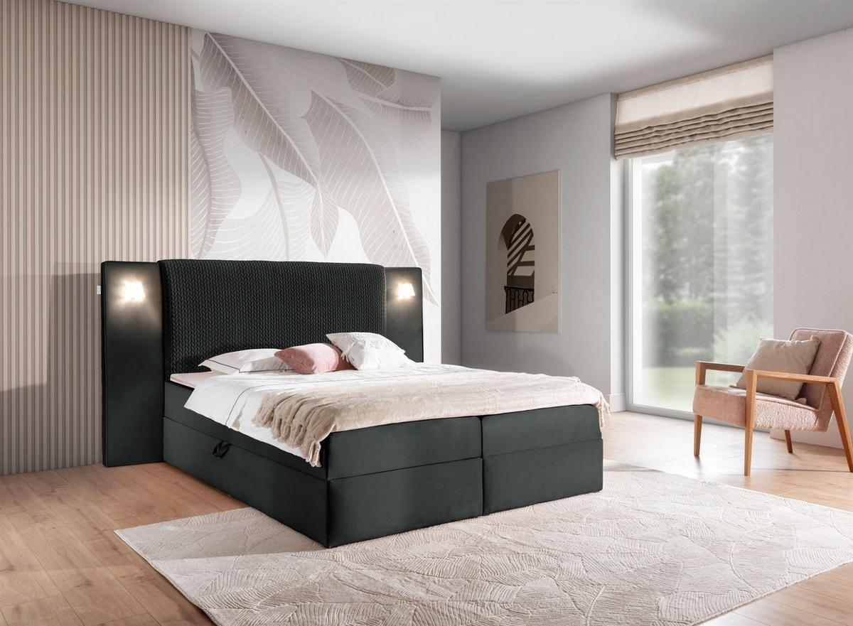 BOXBETT Marten überlänge Set.1 - Schwarz, Holzwerkstoff/Textil (140/220cm) - Fun Möbel