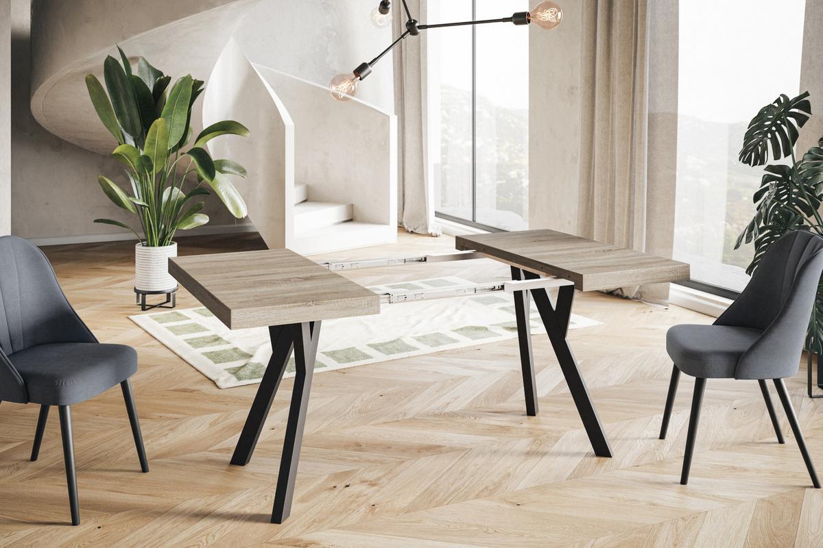 QUADRATISCHER Esstisch ausziehbar – Moderner Wohnzimmertisch und Küchentisch – Tisch mit Holzbeinen, Durchmesser 100 cm - 200 cm - Farbe Sonoma - Schwarz/Braun, Holzwerkstoff (100/100/77cm) - Alpi-Möbel