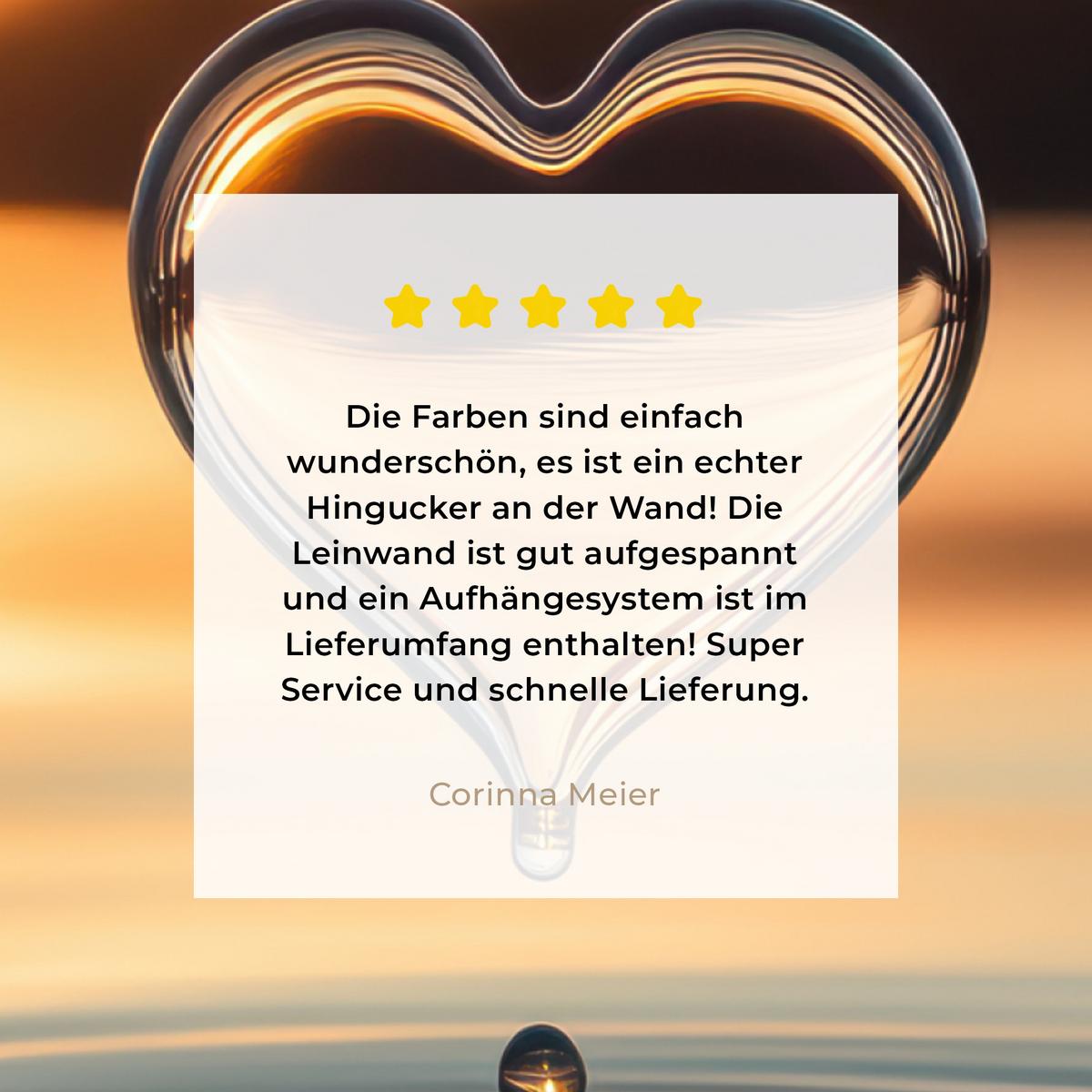 LEINWANDBILD Herz - Wasser - Sonnenuntergang - Natur - Zen Deko Groß 90x90 cm - Bernsteinfarben, Textil (90/90cm) - MuchoWow