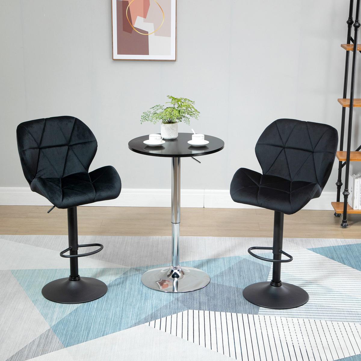 BARHOCKER, Samtartiges Polyester Schwarz - Schwarz, Kunststoff (57.5/93/51.5cm) - HOMCOM