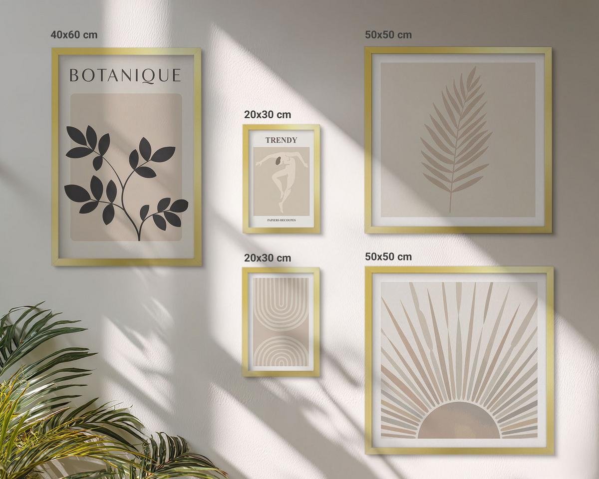 BILDER SET 5er Set - 50x50 cm & 20x30 cm & 40x60 cm Goldrahmen - Abstrakte Poster im Boho-Stil in Pastellfarben - Goldfarben, Kunststoff (40/60cm) - TULUP