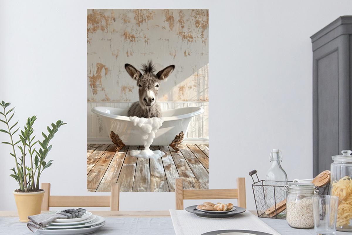 WANDTATTOO Esel - Tiere - Badewanne - Schaumstoff Wandaufkleber 80x120 cm - Weiß, Kunststoff (80/120/0.1cm) - MuchoWow