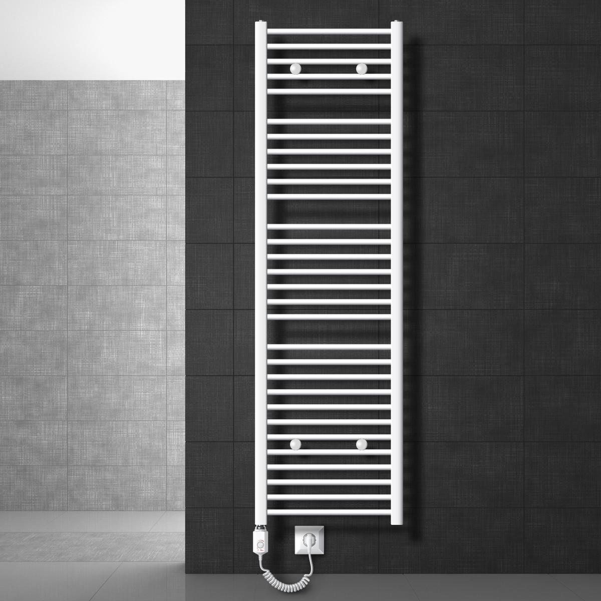 BADHEIZKÖRPER elektrisch Sahara 500x1800 mm Weiß gerade mit Heizstab 1200W - Weiß, Metall (3/180/50cm) - LuxeBath