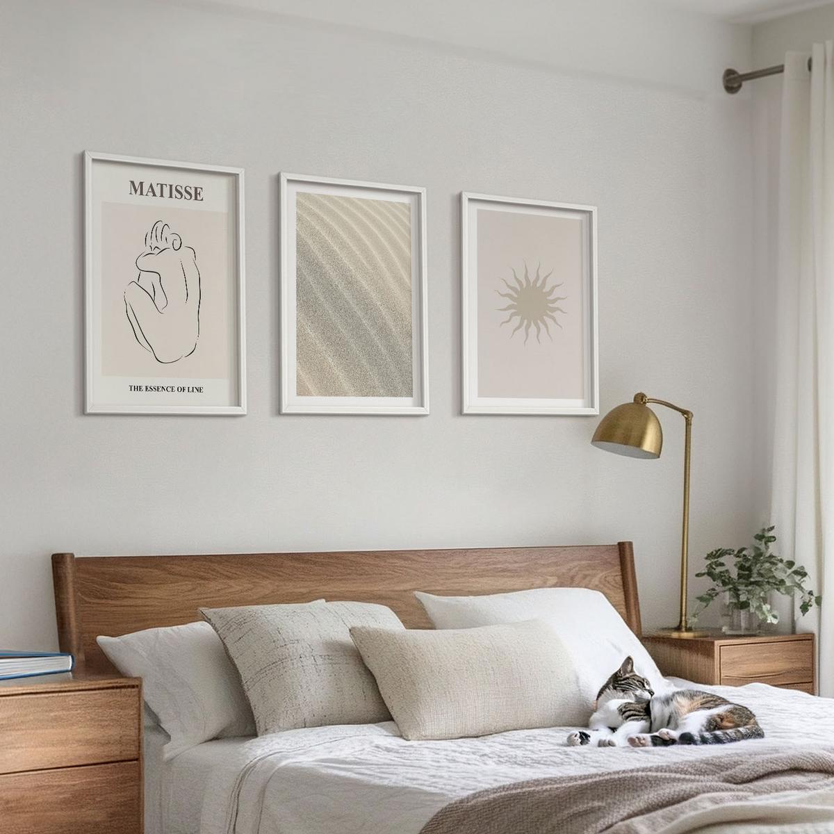 BILDER SET 3er Set - 40x60 cm Weißer Rahmen - Minimalistische Sandlinien Sonne - Weiß, Kunststoff (40/60cm) - TULUP