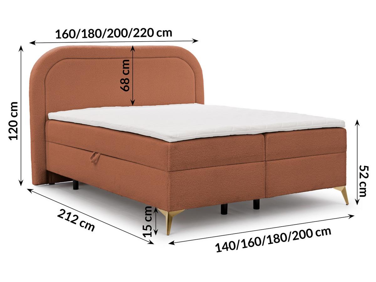 BOXBETT Sonna 180/200 cm Terrakotta Bouclé-Stoff mit abgerundetem Kopfteil und mit goldenen Metallfüßen - Terracotta/Goldfarben, Holz/Textil (180/200cm) - S-Style Möbel