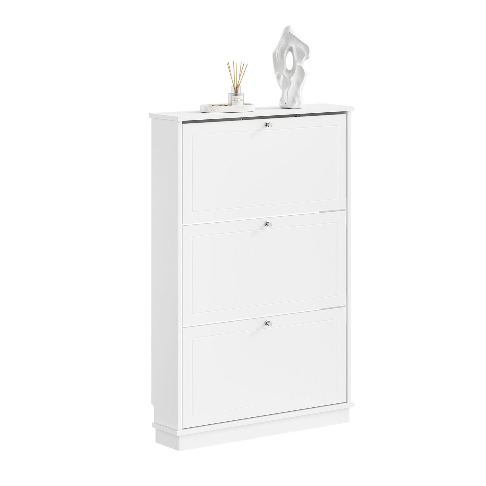SCHUHSCHRANK schmal mit 3 Klappen, Weiß 76x18x113cm - Weiß, Holzwerkstoff (18/113/76cm) - SoBuy