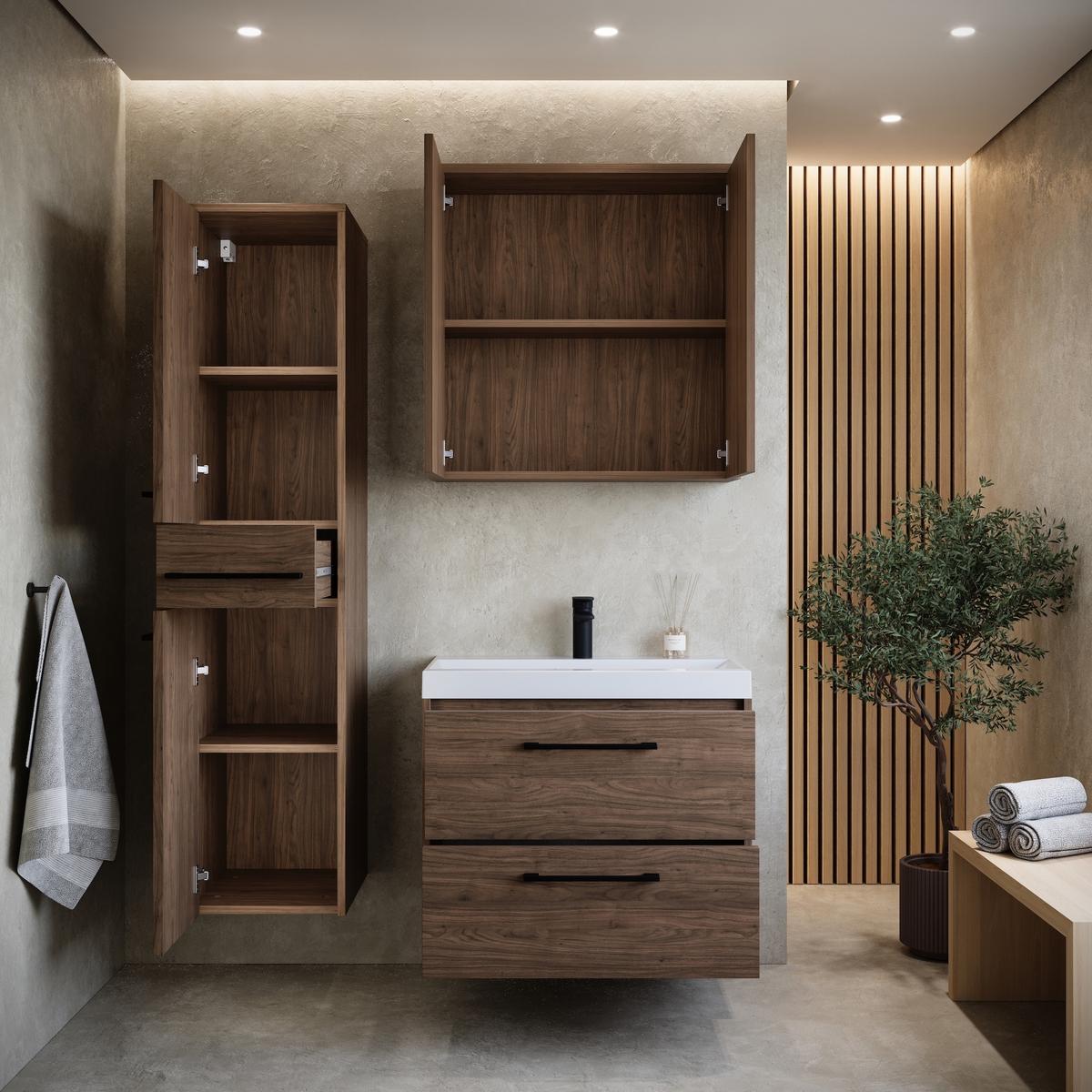 BADMÖBEL-SET Florence 4 Teile Walnuss Braun - 60 x 35 x 51 cm - Eichefarben, Holz (60/51/35cm) - Badplaats