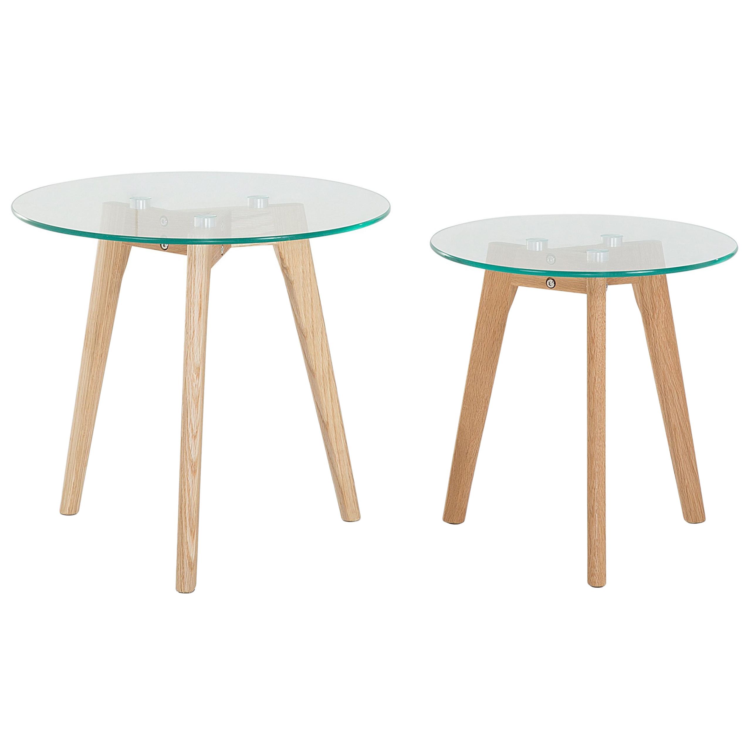 COUCHTISCH 2er-Set Rund Transparent, Hell Holz Missouri - Transparent, Glas (50/50/45cm) - Beliani