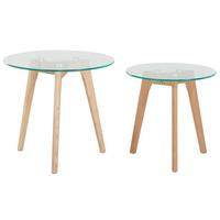 COUCHTISCH 2er-Set Rund Transparent, Hell Holz Missouri - Transparent, Glas (50/50/45cm) - Beliani