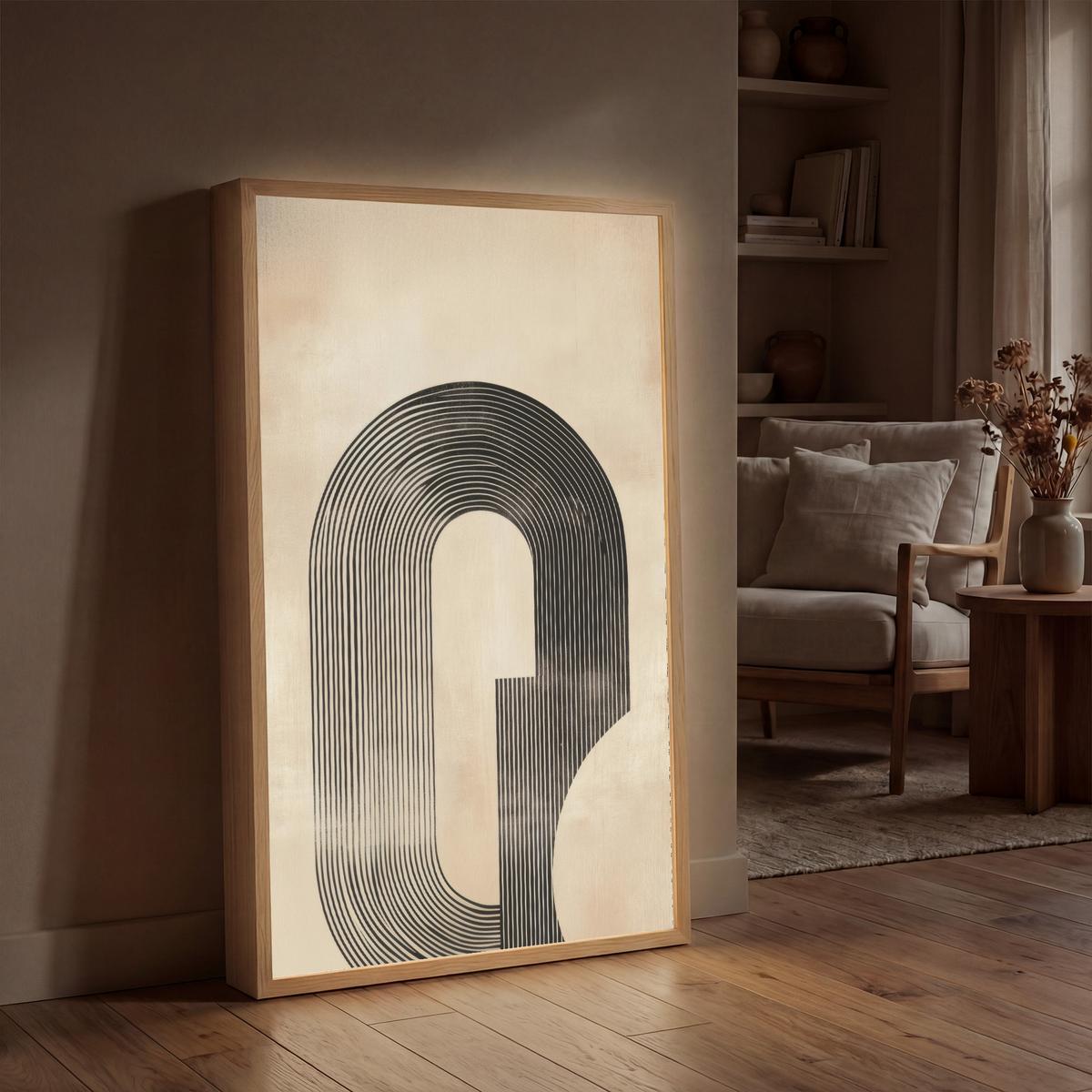WANDLEUCHTE MIT AKKU Schleife - Streifen - Minimalistisch - Schwarz 60x90 cm - Beige, Holzwerkstoff (60/90/8cm) - OnlyWow