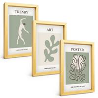 BILDER SET 3er Set - 20x30 cm Goldrahmen - Abstrakte Pflanzenfiguren - Goldfarben, Kunststoff (20/30cm) - TULUP