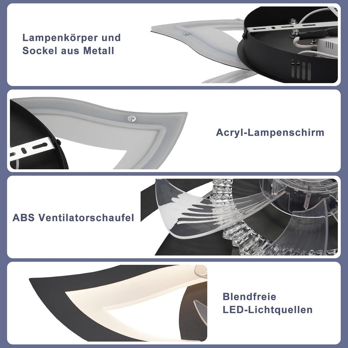 DECKENLEUCHTE mit Ventilator Frostal 62/62/14.5 cm - Schwarz, Metall (62/62/14.5cm) - ZMH