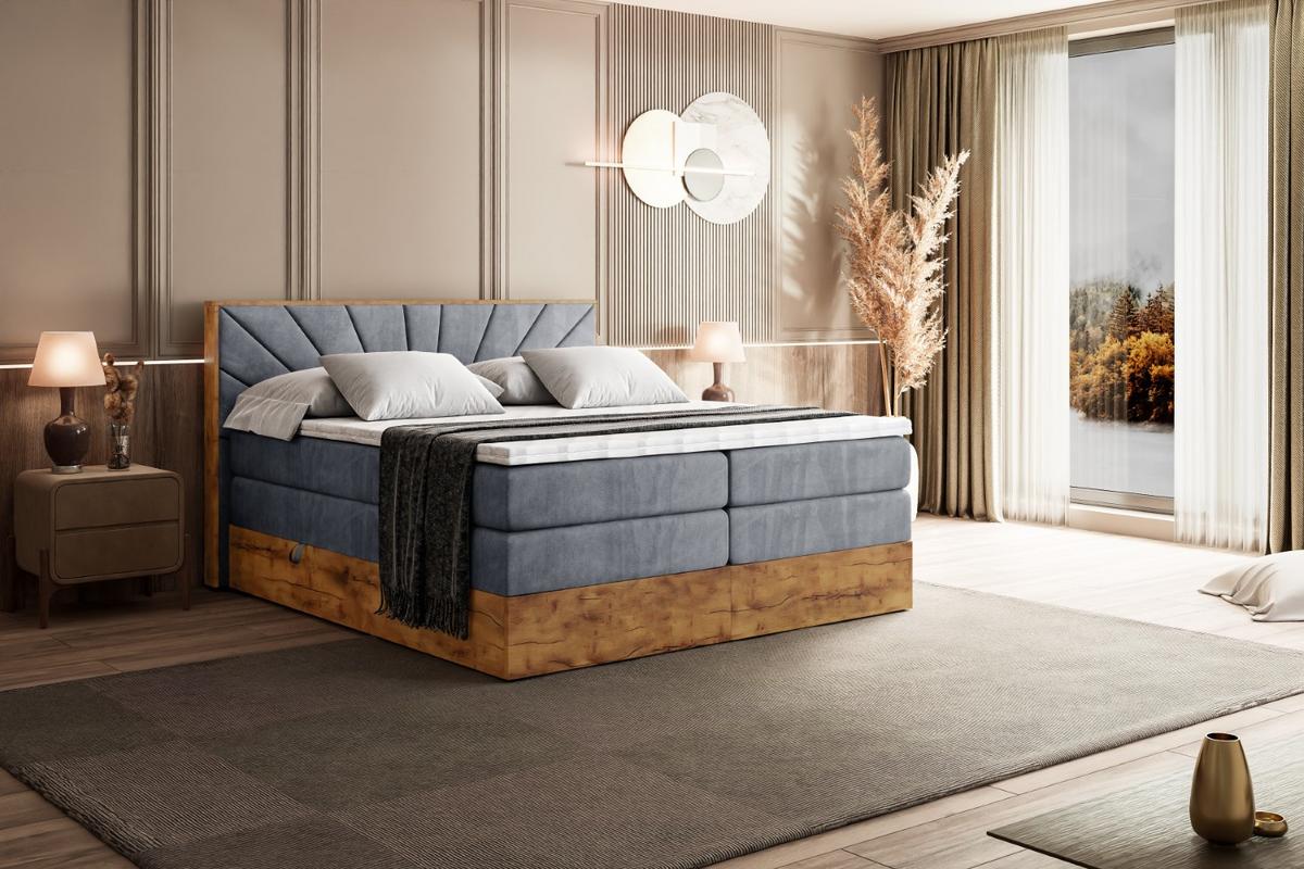 BOXSPRINGBETT mit Matratze H3|H4 und Lattenrost - LOLLI6 KING-160x200 - Grau Casablanca - Grau, Holzwerkstoff (160/200cm) - ALTDECOR