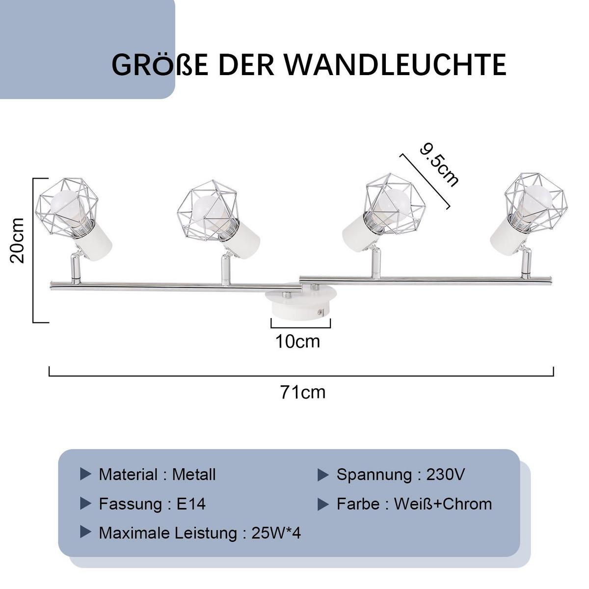 DECKENSTRAHLER Chloris 4-flammig 71/10/20 cm - Weiß, Metall (71/10/20cm) - Nettlife