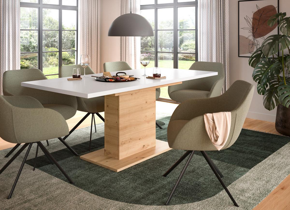 ESSTISCH weiß, Eiche Artisan, Küchentisch ausziehbar 150 - 190 cm - Weiß/Eiche Artisan, Holzwerkstoff/Metall (150/90/76cm) - Inn.Furn