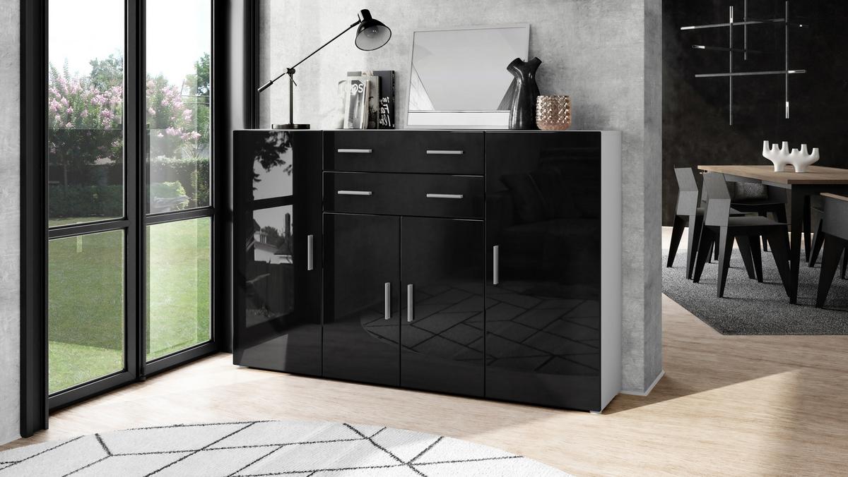 HIGHBOARD Aron Fronten in Schwarz Hochglanz - Schwarz Hochglanz, Holzwerkstoff (166.5/106.5/35cm) - Vladon
