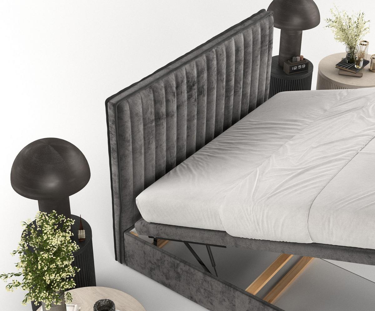 POLSTERBETT Keva mit Stauraum 160/200 cm Stahl im Lotta Stoff - Graphitfarben/Schwarz, Holz/Holzwerkstoff (160/200cm) - AltaBeds