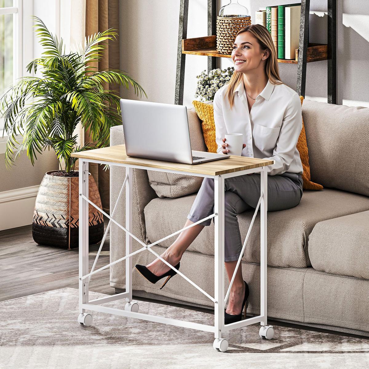 SCHREIBTISCH Klappbar Kleiner 80 cm Klappschreibtisch mit Rollen für Home Office - Weiß, Holzwerkstoff/Metall (80/40/75cm) - HOMCOM