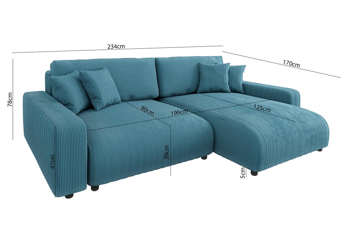 ECKSOFA Emma Türkis Cord - Ottomane rechts - Türkis, Textil (234/170cm) - S-Style Möbel
