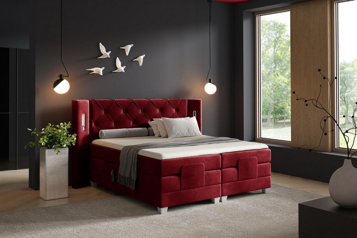 BOXSPRINGBETT Elektrisch Steve - Rot, Holzwerkstoff/Textil (180/200cm) - Fun Möbel