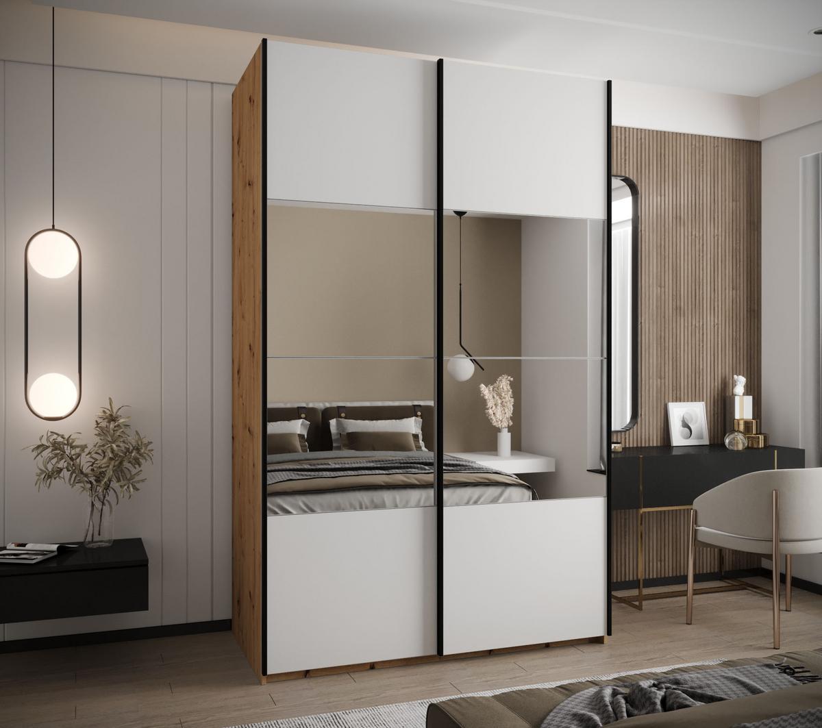 SCHWEBETÜRENSCHRANK 245,5/150/64 2-türig - Schwarz/Weiß, Holz/Metall (150/245/64cm) - Abiks Möbel