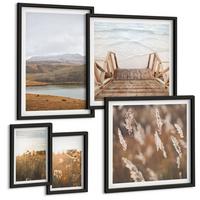 BILDER SET 5er Set - 50x50 cm & 20x30 cm & 40x60 cm Schwarzer Rahmen - Landschaften Wiesen Berge See - Schwarz, Kunststoff (40/60cm) - TULUP