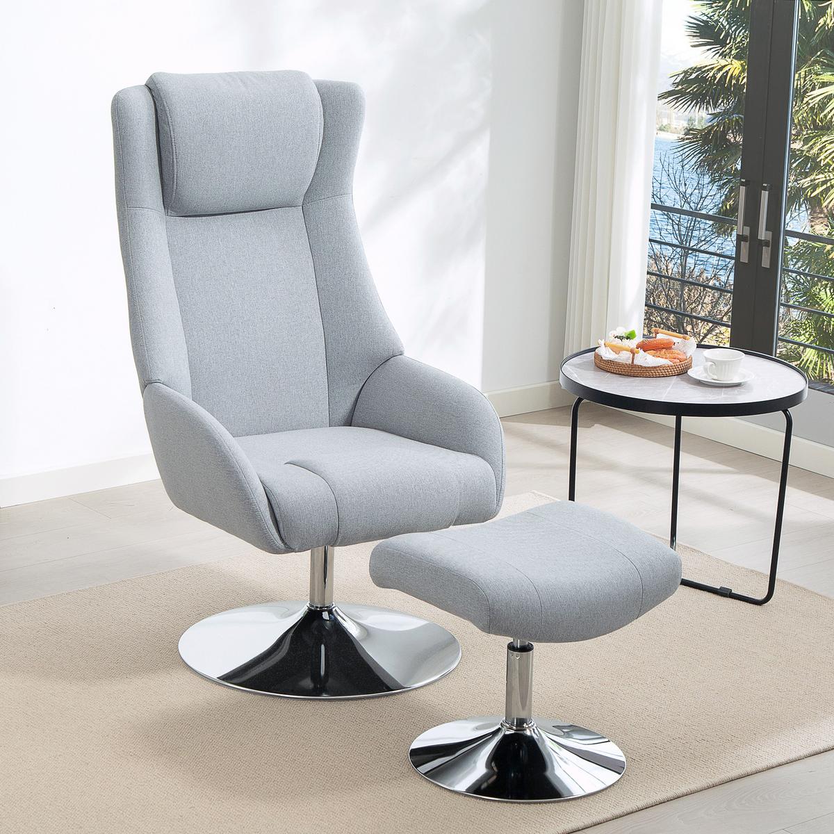 RELAXSESSEL mit Hocker drehbar Grau - Grau, Textil (68/118/84cm) - HOMCOM