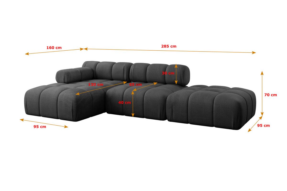 ECKSOFA modulares Sofa Lizur-L1 - 285x160x70 cm Schwarz Velours - Schwarz, Holzwerkstoff/Textil (285/160cm) - ALTDECOR