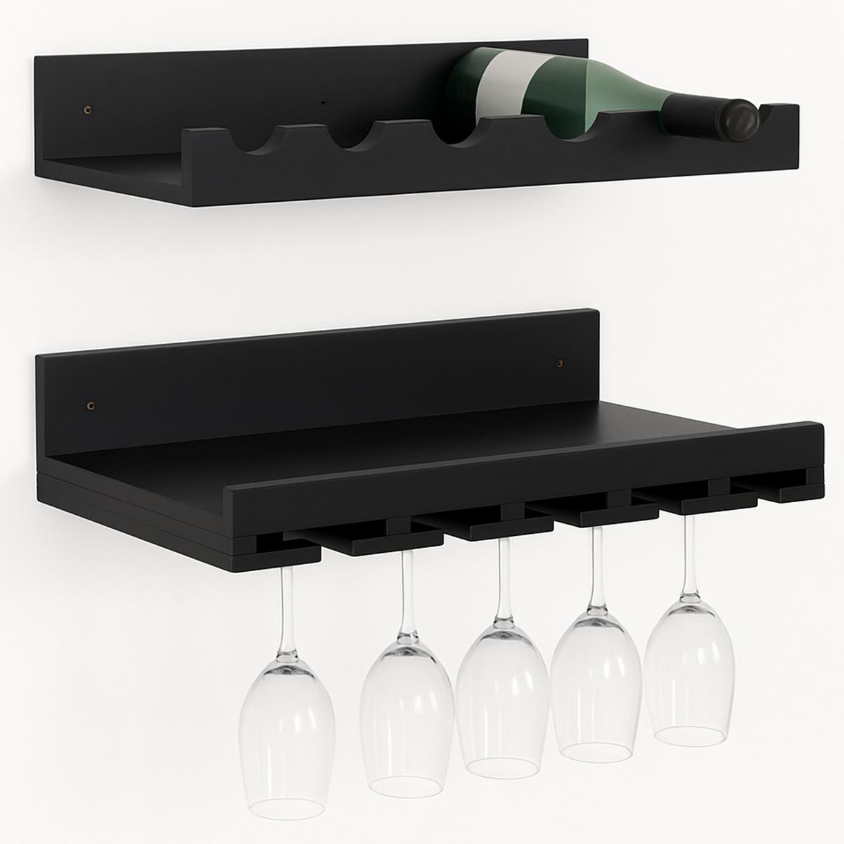 WEINREGAL Schwarz 2er-Set-Set - Schwarz, Holz (61/12/28cm) - MCW